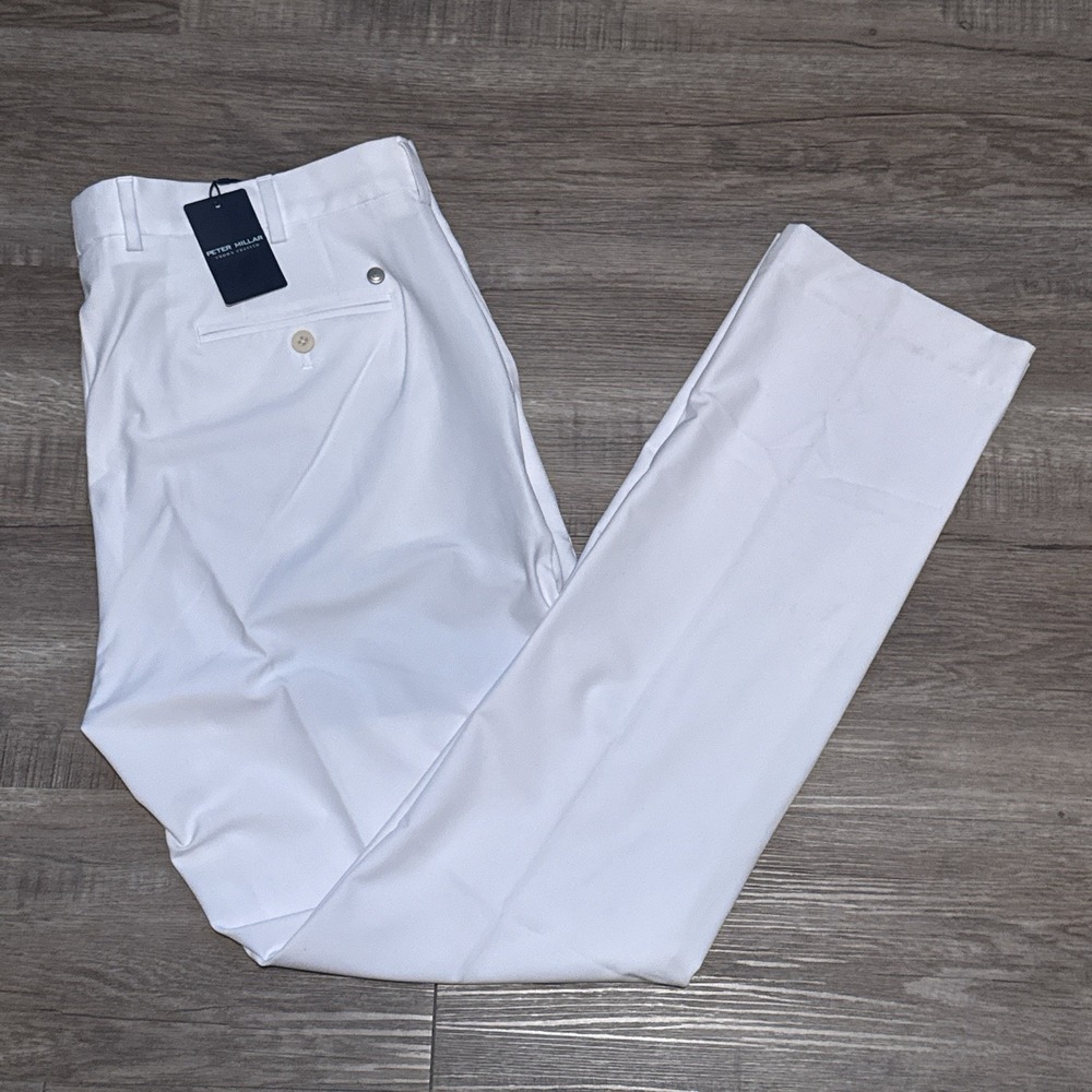 Peter Millar Crown Crafted Men's Size 38x32 Solid White Surge Performance Pants